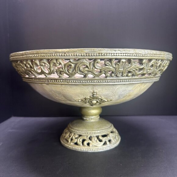 Vtg Pearlecent Accent Compote Bowl Centerpiece Pedestal Home Decor 7" T 12" DIA - Picture 7 of 16